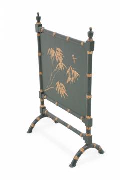 Chinese Green Painted Faux Bamboo and Gold Design Fireplace Screen - 4408671
