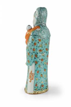 Chinese Green and Orange Lu Xing Wealth and Prosperity Deific Porcelain Figurine - 4198283