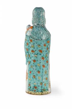 Chinese Green and Orange Lu Xing Wealth and Prosperity Deific Porcelain Figurine - 4198284