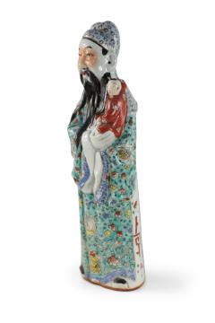 Chinese Green and Red Lu Xing Wealth and Prosperity Deific Porcelain Figurine - 4198301