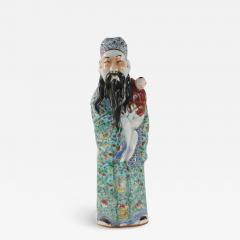 Chinese Green and Red Lu Xing Wealth and Prosperity Deific Porcelain Figurine - 4250367