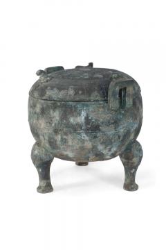 Chinese Han Dynasty Style Patinated Bronze Lidded and Footed Pot - 4408920