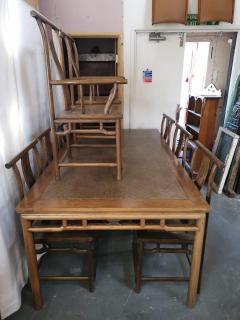 Chinese Hard Wood Dining Table Eight Matching Chairs all with Stylized Carving - 4192935
