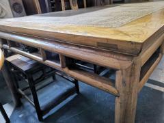 Chinese Hard Wood Dining Table Eight Matching Chairs all with Stylized Carving - 4192937