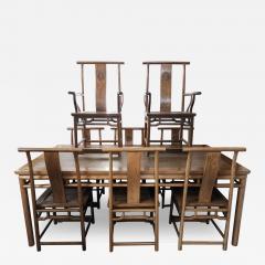 Chinese Hard Wood Dining Table Eight Matching Chairs all with Stylized Carving - 4234414