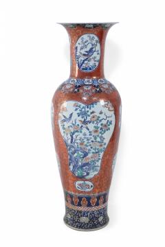 Chinese Imari Style Orange and Blue Monumental Ceramic Urn - 4408681