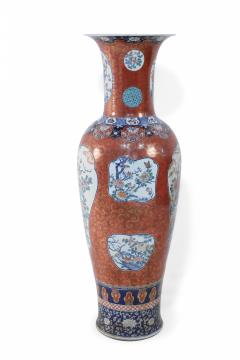 Chinese Imari Style Orange and Blue Monumental Ceramic Urn - 4408682