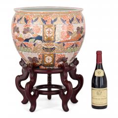 Chinese Imari porcelain planter on a wooden stand - 4448561