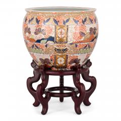 Chinese Imari porcelain planter on a wooden stand - 4448669
