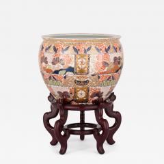 Chinese Imari porcelain planter on a wooden stand - 4448672