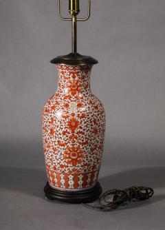 Chinese Iron Red Decorated Porcelain Vase as Lamp 18th C - 3514023