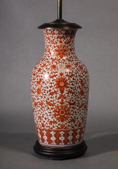 Chinese Iron Red Decorated Porcelain Vase as Lamp 18th C - 3514031