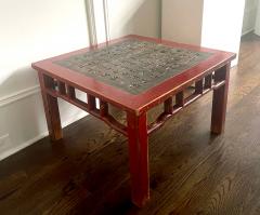 Chinese Lacquered Wood Table Stone Top with Carved Prose - 2741431