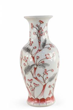 Chinese Light Gray and Red Cherry Blossom Tree Porcelain Vase - 4408336