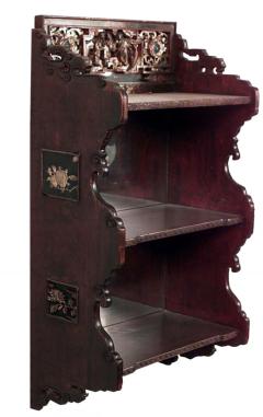 Chinese Maroon Lacquered Wall Shelf - 4664461