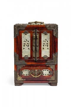Chinese Mid Century Inlaid Metal 4 Drawer Jewelry Box Cabinet - 4667188