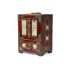 Chinese Mid Century Inlaid Metal 4 Drawer Jewelry Box Cabinet - 4729197