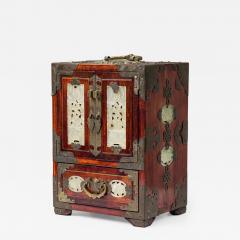 Chinese Mid Century Inlaid Metal 4 Drawer Jewelry Box Cabinet - 4729198