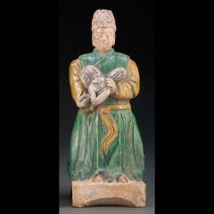 Chinese Ming Dynasty Glazed Pottery Attendants - 3065097