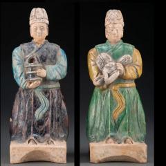 Chinese Ming Dynasty Glazed Pottery Attendants - 3065100