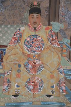 Chinese Ming Dynasty Style Paper and Silk King and Queen Portrait Hanging Scroll - 4670957
