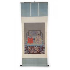 Chinese Ming Dynasty Style Paper and Silk King and Queen Portrait Hanging Scroll - 4716863