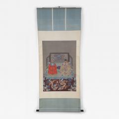 Chinese Ming Dynasty Style Paper and Silk King and Queen Portrait Hanging Scroll - 4716871