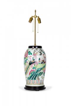 Chinese Multi Colored Famille Rose and Bird Design Porcelain Vase Table Lamp - 4170863