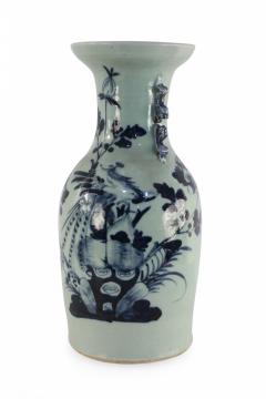 Chinese Off White and Navy Blue Bird Motif Porcelain Urn - 4200459