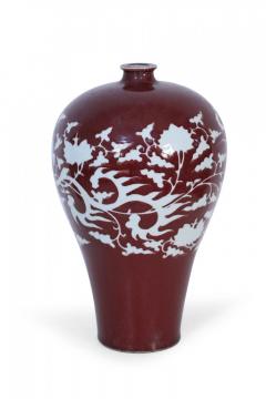 Chinese Oxblood and White Natural Motif Meiping Porcelain Vase - 4408849
