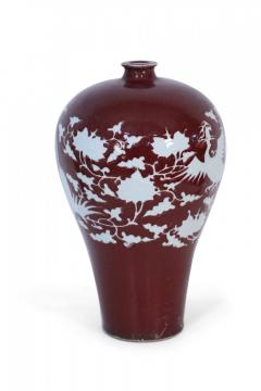 Chinese Oxblood and White Natural Motif Meiping Porcelain Vase - 4408852