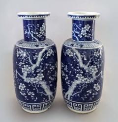 Chinese Pair Blue and White Porcelain Rouleau Vases - 1003073