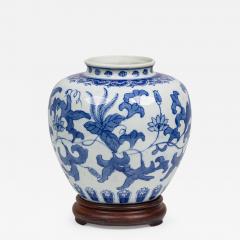 Chinese Porcelain Blue White Floral Ginger Jar on Carved Wood Stand - 4250454