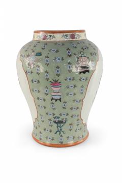 Chinese Porcelain Light Green and White Cartouche Urn - 4198608