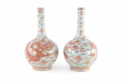 Chinese Qing Dynasty Style Gray and Alum Red Dragon Motif Porcelain Vases - 4199335
