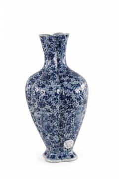 Chinese Qing Dynasty Style Lobed Blue Floral Porcelain Vase - 4198454