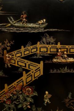 Chinese Quing Dynasty Polychrome Lacquered 4 Fold Screen - 2798162