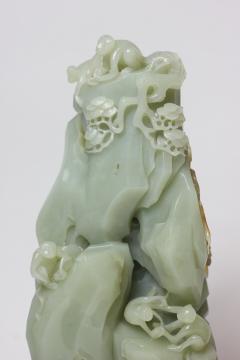 Chinese Rare Carved Celadon Jade Scholar Stone Mountain Monkeys at Play China - 2049613