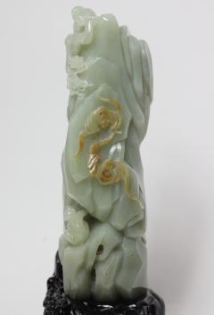 Chinese Rare Carved Celadon Jade Scholar Stone Mountain Monkeys at Play China - 2049614