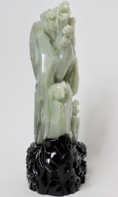 Chinese Rare Carved Celadon Jade Scholar Stone Mountain Monkeys at Play China - 2049617