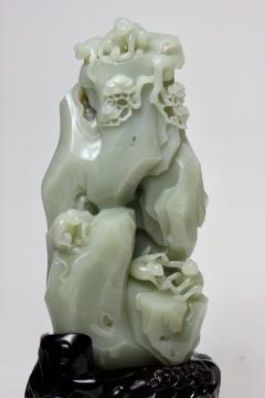 Chinese Rare Carved Celadon Jade Scholar Stone Mountain Monkeys at Play China - 2049618
