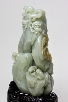 Chinese Rare Carved Celadon Jade Scholar Stone Mountain Monkeys at Play China - 2049619