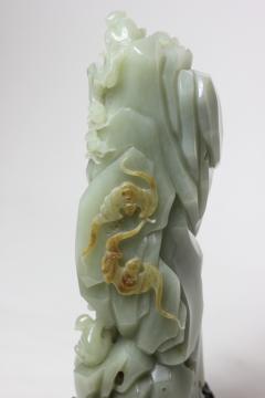 Chinese Rare Carved Celadon Jade Scholar Stone Mountain Monkeys at Play China - 2049620