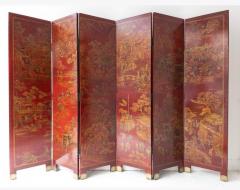 Chinese Red Lacquer 6 Panel Painted Gilt Decorated Screen - 2793605