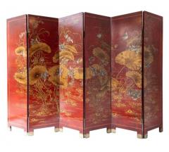 Chinese Red Lacquer 6 Panel Painted Gilt Decorated Screen - 2793606