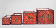 Chinese Red Lacquered Nest of Quarteto Tables - 450114