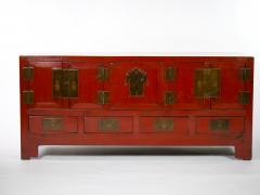 Chinese Red Lacquered Sideboard Low Center Table Four Drawers - 3056762