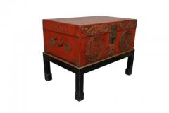 Chinese Red Pigskin Box On Stand - 4144657