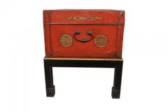 Chinese Red Pigskin Box On Stand - 4144688