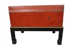 Chinese Red Pigskin Box On Stand - 4144689